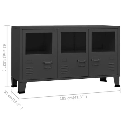 Skänk industriell antracit 105x35x62 cm metall och glas