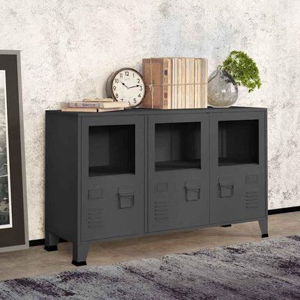 Skänk industriell antracit 105x35x62 cm metall och glas