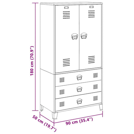 Garderob industriell svart 90x50x180 cm metall