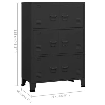 Industriellt förvaringsskåp svart 75x40x115 cm metall