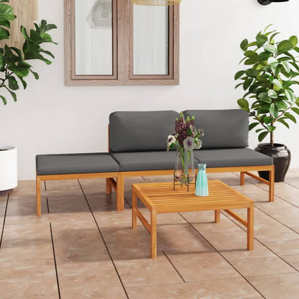 Loungegrupp för trädgården med grå dynor 4 delar massiv teak