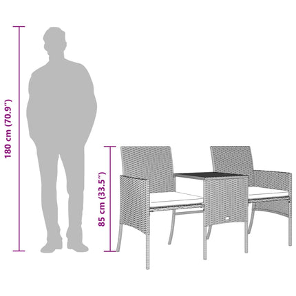 Trädgårdssoffa 2-sits med bord och pallar svart konstrotting