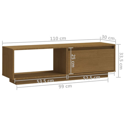 Tv-bänk honungsbrun 110x30x33,5 cm massiv furu