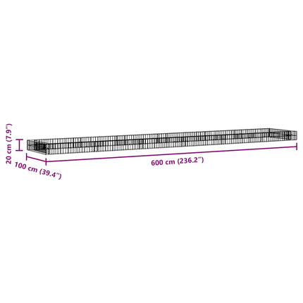 Planteringsgabion upphöjd galvaniserat stål 600x100x20 cm