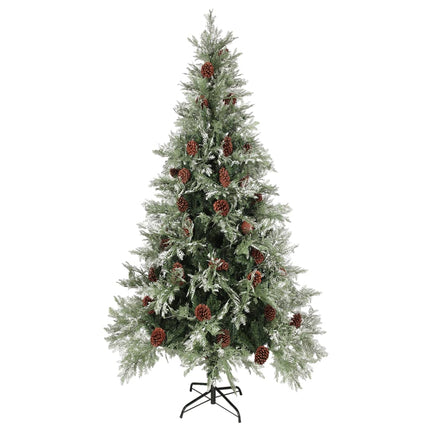 Plastgran och kottar grön och vit 225 cm PVC&PE