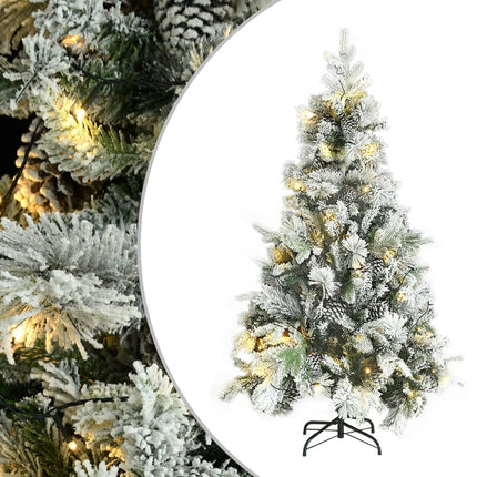 Belyst plastgran med snö och kottar 195 cm PVC&PE