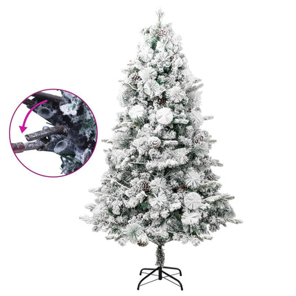 Belyst plastgran med snö och kottar 195 cm PVC&PE