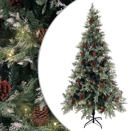 Belyst julgran med kottar grön&vit 225 cm PVC&PE