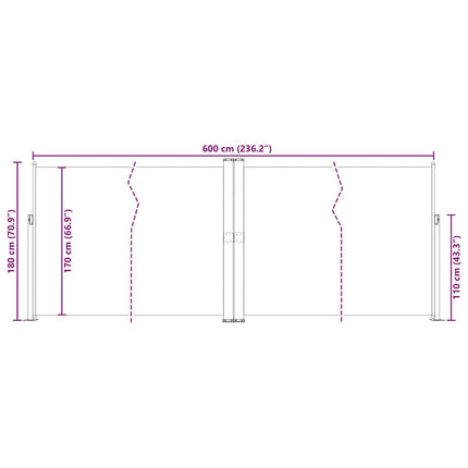 Infällbar sidomarkis 180x600 cm brun