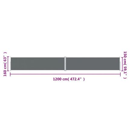 Infällbar sidomarkis antracit 160x1200 cm