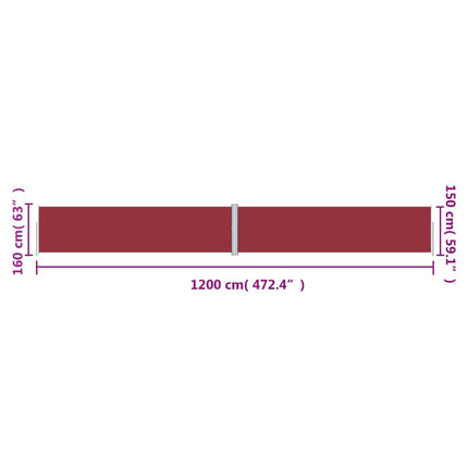 Infällbar sidomarkis röd 160x1200 cm