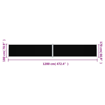 Infällbar sidomarkis svart 180x1200 cm