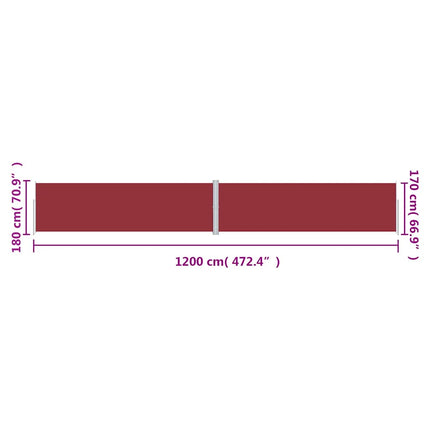 Infällbar sidomarkis röd 180x1200 cm