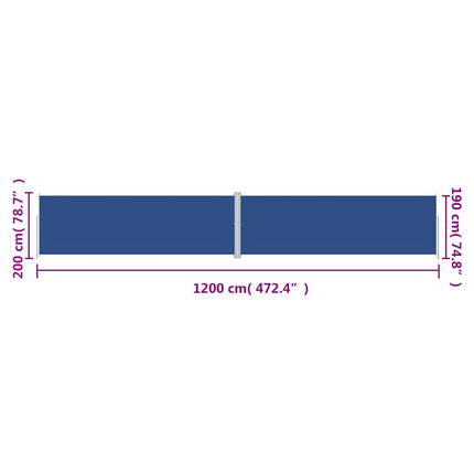 Infällbar sidomarkis 200x1200 cm blå