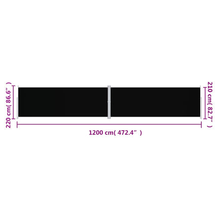 Infällbar sidomarkis svart 220x1200 cm