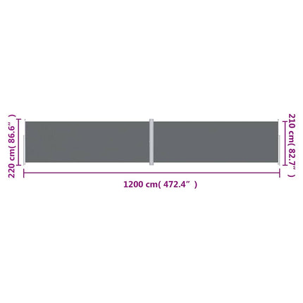 Infällbar sidomarkis antracit  220x1200 cm