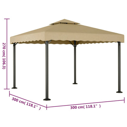 Paviljong taupe 3x3 m aluminium och stål