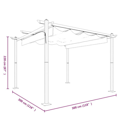 Paviljong med infällbart tak 3x3 m taupe