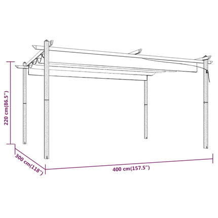 Paviljong med infällbart tak 4x3 m taupe