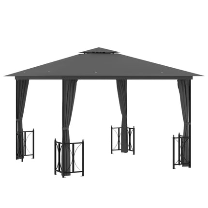 Paviljong med draperier och dubbelt tak 3x3 m antracit