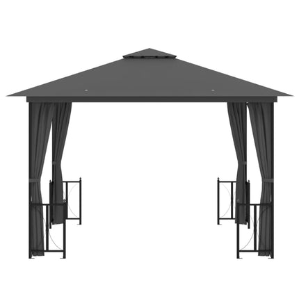 Paviljong med draperier och dubbelt tak 3x3 m antracit