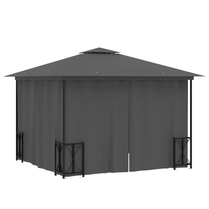 Paviljong med draperier och dubbelt tak 3x3 m antracit