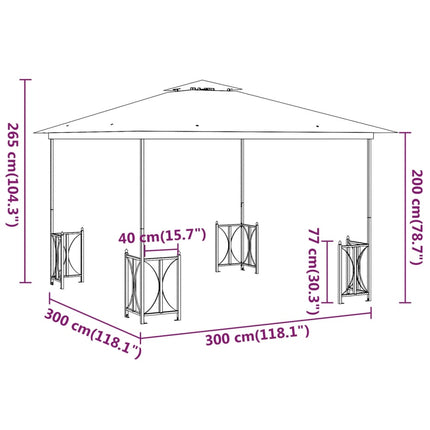 Paviljong med draperier och dubbelt tak 3x3 m antracit
