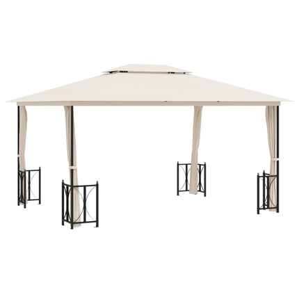 Paviljong med draperier och dubbelt tak 3x4 m gräddvit