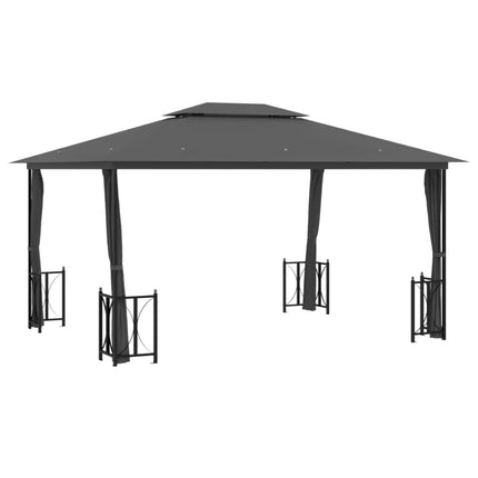 Paviljong med draperier och dubbelt tak 3x4 m antracit