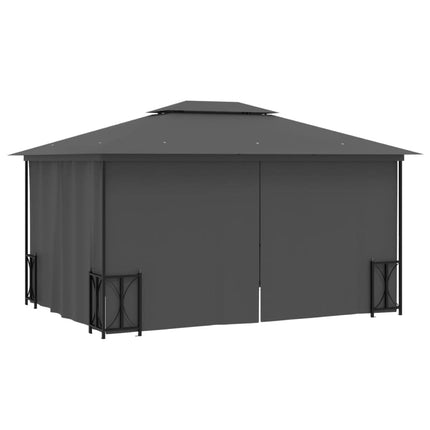 Paviljong med draperier och dubbelt tak 3x4 m antracit