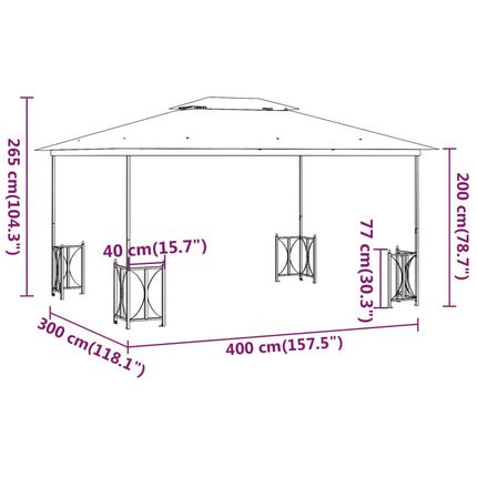Paviljong med draperier och dubbelt tak 3x4 m antracit