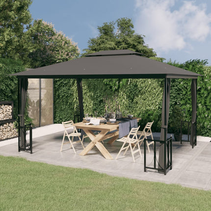 Paviljong med draperier och dubbelt tak 3x4 m antracit