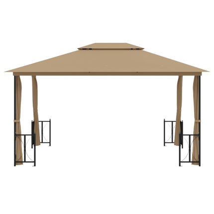 Paviljong med draperier och dubbelt tak 3x4 m taupe