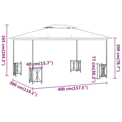Paviljong med draperier och dubbelt tak 3x4 m taupe