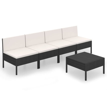Loungegrupp med dynor 5 delar konstrotting svart