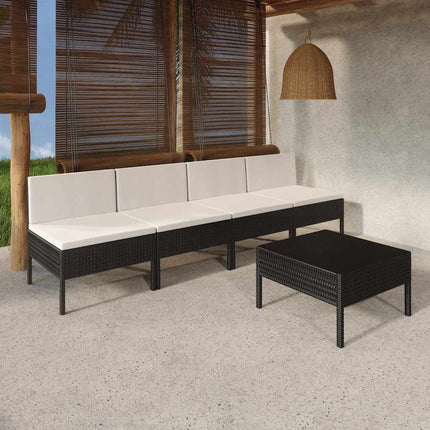 Loungegrupp med dynor 5 delar konstrotting svart
