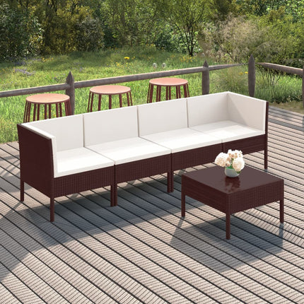 Loungegrupp med dynor 5 delar konstrotting brun