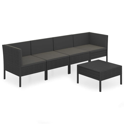 Loungegrupp med dynor 5 delar konstrotting svart