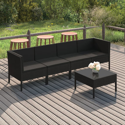 Loungegrupp med dynor 5 delar konstrotting svart