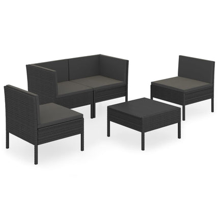 Loungegrupp med dynor 5 delar konstrotting svart