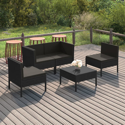 Loungegrupp med dynor 5 delar konstrotting svart