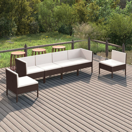 Loungegrupp för trädgården med dynor 6 delar konstrotting brun