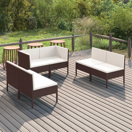 Loungegrupp för trädgården med dynor 6 delar konstrotting brun