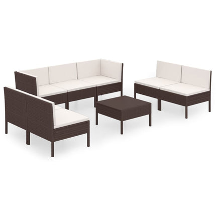Loungegrupp med dynor 8 delar konstrotting brun