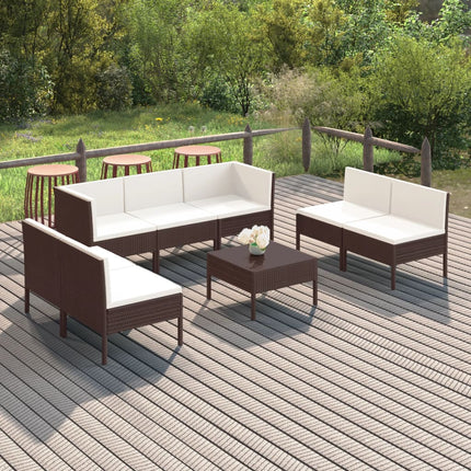 Loungegrupp med dynor 8 delar konstrotting brun