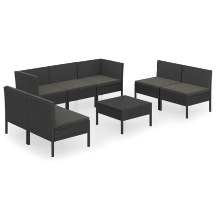 Loungegrupp med dynor 8 delar konstrotting svart