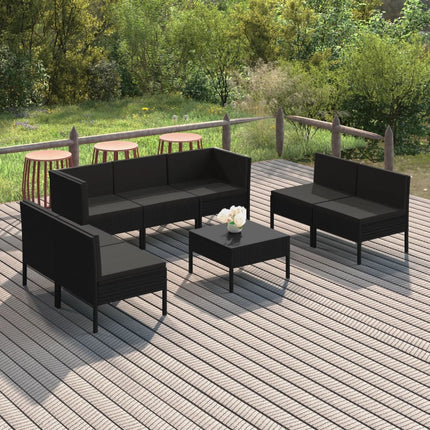 Loungegrupp med dynor 8 delar konstrotting svart