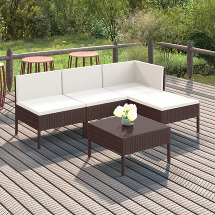 Loungegrupp med dynor 5 delar konstrotting brun