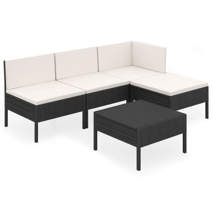 Loungegrupp med dynor 5 delar konstrotting svart
