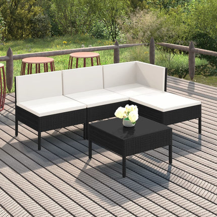 Loungegrupp med dynor 5 delar konstrotting svart